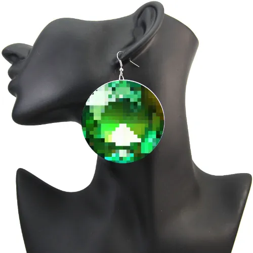 Peridot Emerald Green 8bit Gem Earrings Giant Funny Jewel cosplay geek chic Pixel Art