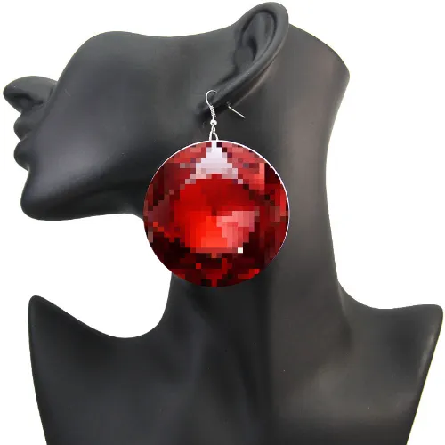 Giant Rubies! Funny 8-bit Pixel Art Earrings RPG Retro Video Game Cosplay Treasure