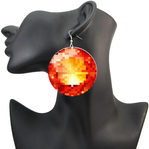 Magic Fire Orange Topaz Gem 8-bit Pixel Art Earrings funny cosplay jewels retro video game loot