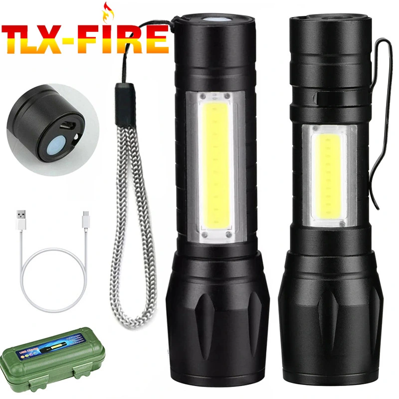 Strong Light Long-Range Flashlight Aluminum Alloy Portable Lighting Telescopic Zoom Outdoor LED Small Flashlight with Side Lights