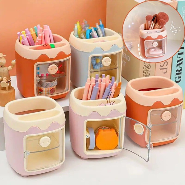 Cute Pig Pen Pencil Pot Holder Cosmetic Brush Storage Container Desk Organizer Multifunction Tape Stationery Office Supplies