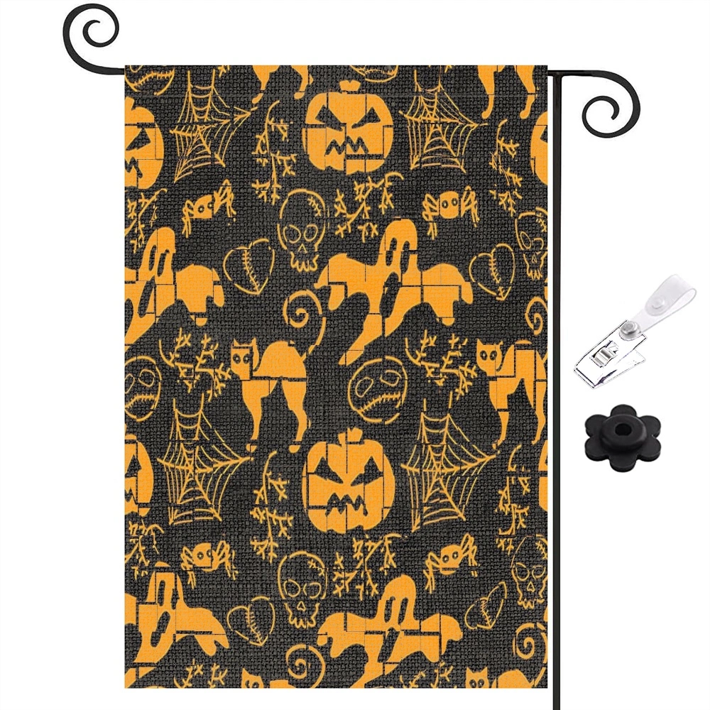 Halloween Boo Garden Flag Vertical Double Sided,Scary Pumpkin Ghost Spooky Dog Burlap Welcome Yard Flag for Halloween Farmhouse Holiday Yard Outdoor Decoration,12x18 inch,#221