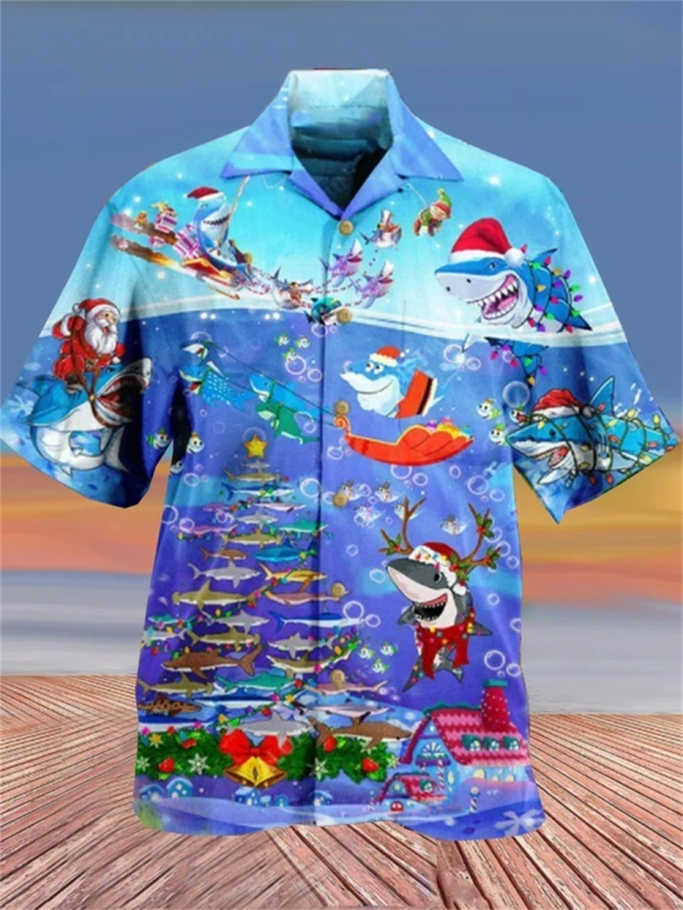 Christmas Men's Dress Shirt,Short Sleeve Vacation Shirts Tops