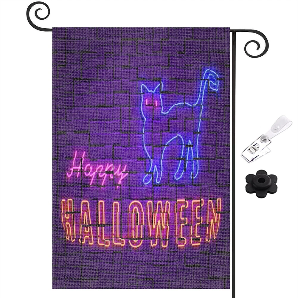 Halloween Decoration,Halloween Cat Garden Flag Vertical Double Sided Happy Halloween Pumpkin Holiday Outside Decorations Burlap Yard Flag,12x18 inch,#462