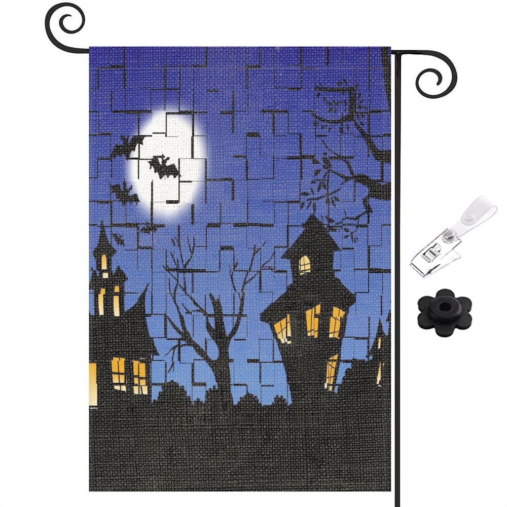 Halloween Decoration,Ghost Halloween Garden Flag,Vertical Double Sided Applique Polka Dots Boo Yard Flag, Halloween Decorations Outdoor, Rustic Farmhouse Decor for Seasonal Holiday,12x18 inch,#376