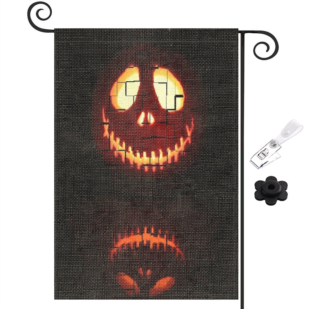 Halloween Decoration,Halloween Decorations Outdoor,Halloween Garden Flag, Pudiceva Vertical Double Sided Burlap Happy Halloween Yard Flag for Outdoor Halloween Decor,12x18 inch,#491