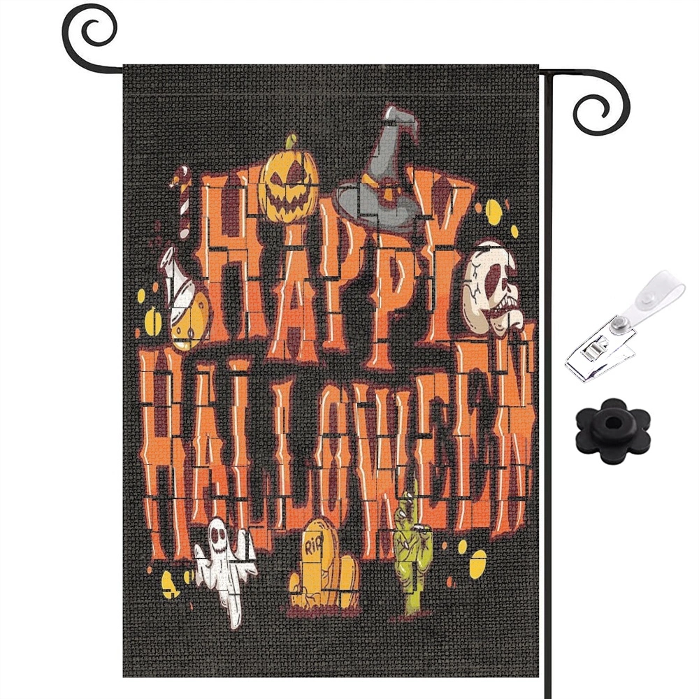 Halloween Decoration,Halloween Decorations Outdoor,Halloween Garden Flag, Pudiceva Vertical Double Sided Burlap Happy Halloween Yard Flag for Outdoor Halloween Decor,12x18 inch,#495