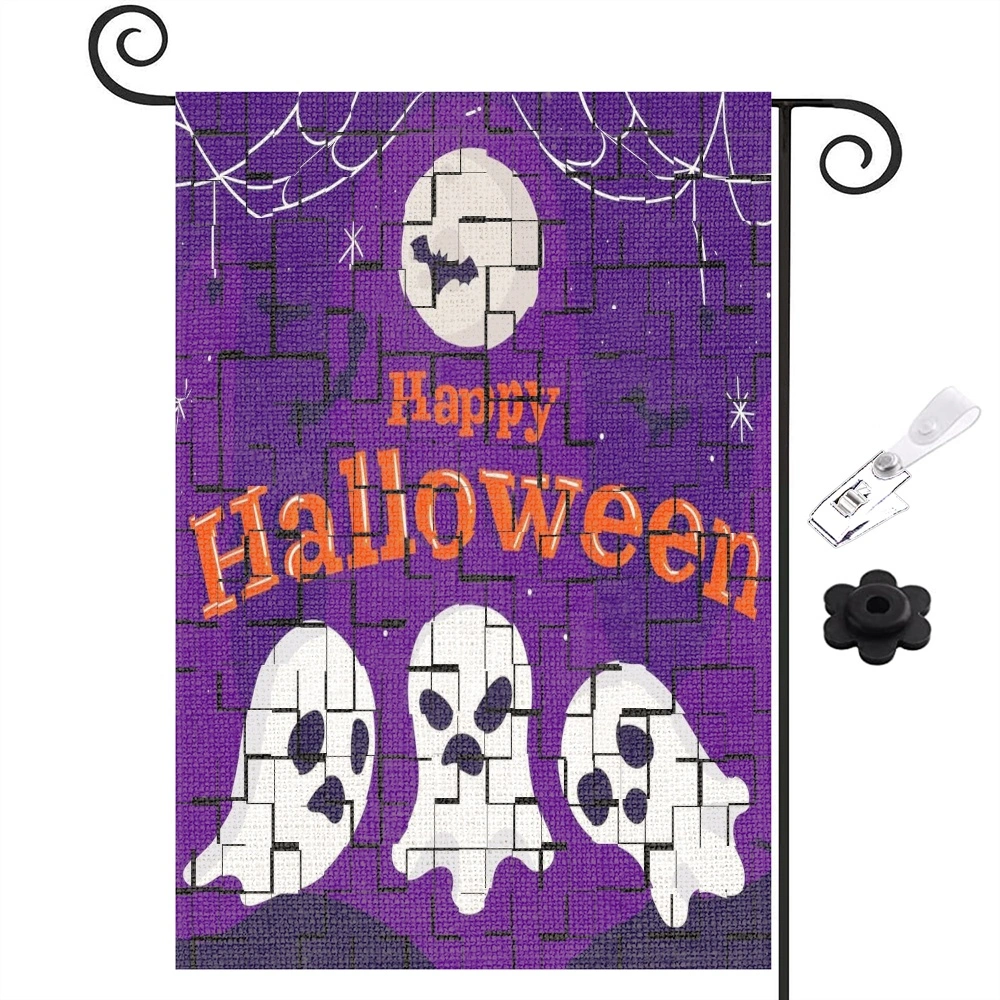 Halloween Banner Halloween Garden Flag Spooky Crow Halloween Burlap Seasonal Flag Burlap Banner Halloween Outdoor Decorations Ghost Decor Printed Garden Flag Garden Banner Pumpkin,12x18 inch,#165