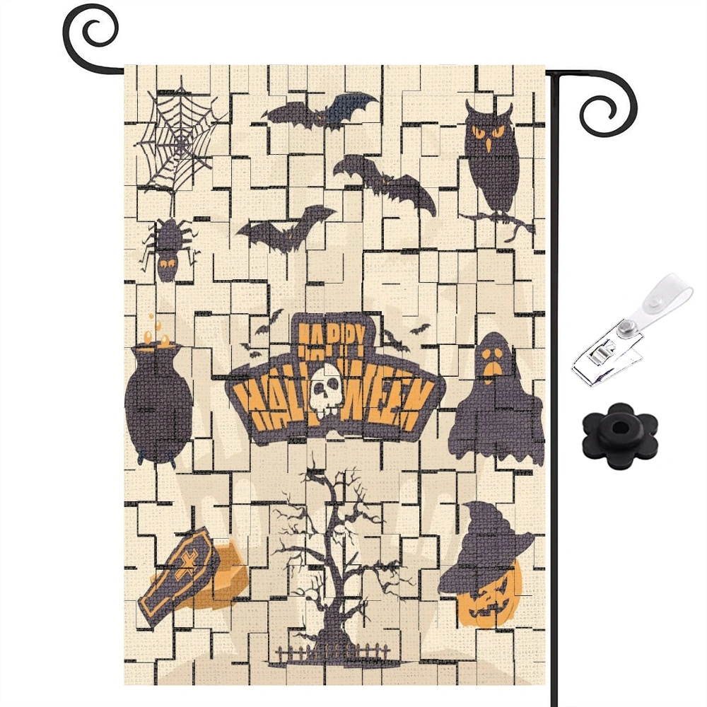 Halloween Black Cat Garden Flag Double Sided, Burlap Welcome Halloween Spooky Boo Witch Hats Flags Seasonal Holiday Outdoor Outside Decor,12x18 inch,#179