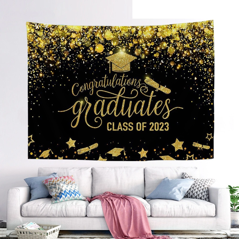 2023 Class Graduation Photography Backdrop Prom Bachelor Cap Ribbon Grad Celebration Party Banner Background for Picture Photo Photobooth Decoration(40x30 in,#32)