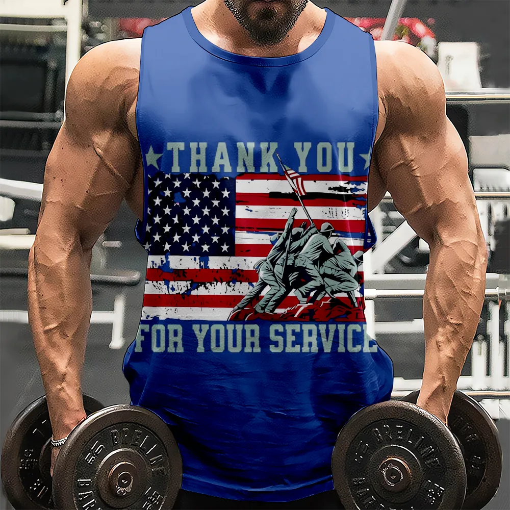 4th of July Men's Plus Size Tank Top Big And Tall American Flag USA Flag 4th of July Eagle Sleeveless T-Shirts Gym Fitness Vest for Men(H010,100)