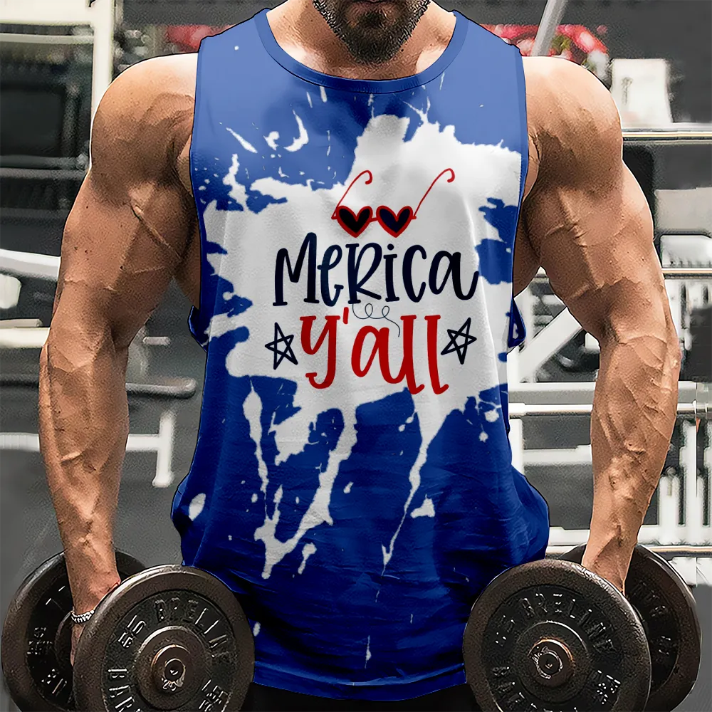 4th of July Men's Plus Size Tank Top Big And Tall American Flag USA Flag 4th of July Eagle Graphic Sleeveless Shirts for Gym Workout Party(H019,100)