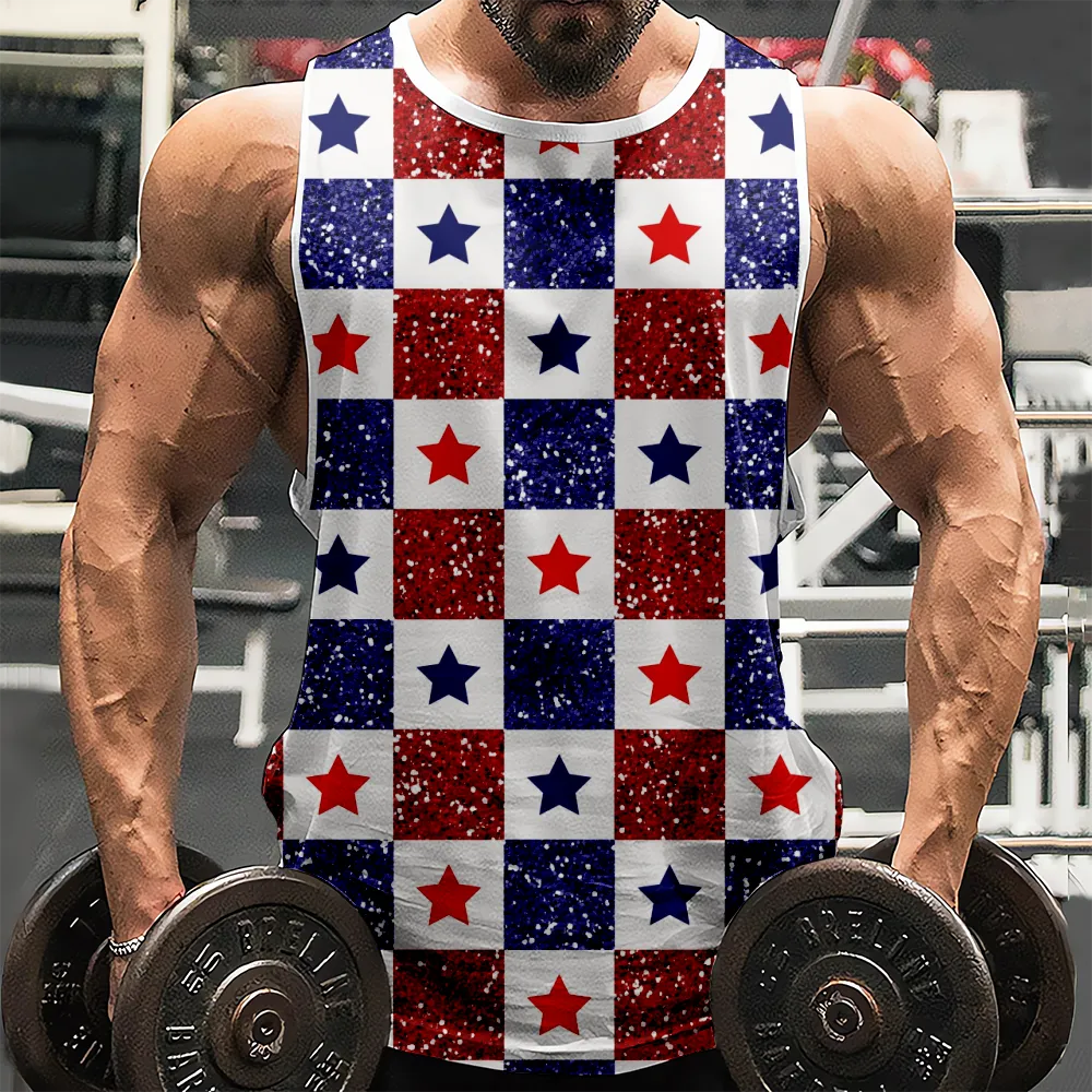 4th of July Crew Sleeveless Tank Top American Flag USA Flag 4th of July Eagle 3D Tank Tops for Men Graphic Sleeveless Shirts Summer Tops(H169,100)