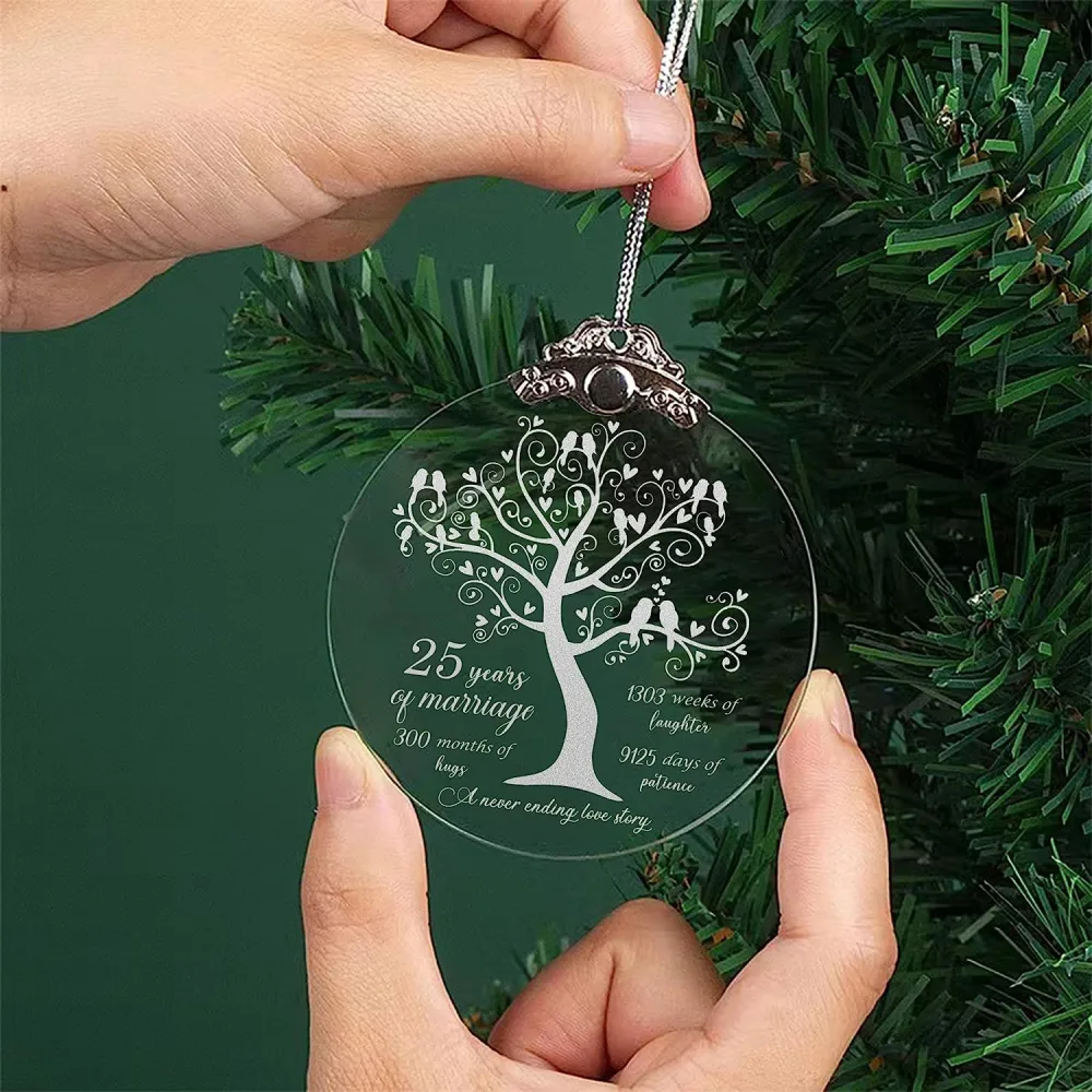 25th Anniversary Christmas Couple Glass Decorative Gift Pendant