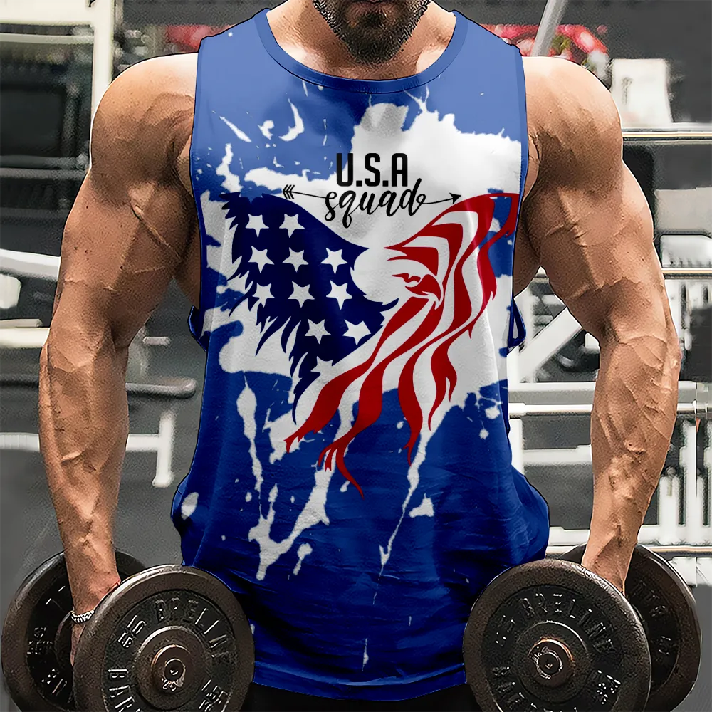 4th of July Graphic Gym Workout Tank Top American Flag USA Flag 4th of July Eagle Matching Family Tank Top(H090,100)