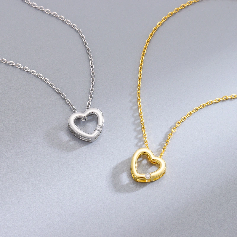 S925 Sterling Silver Diamond Heart-shaped Necklace Fashionable Simple INS Minimalist All-match Design Pendant