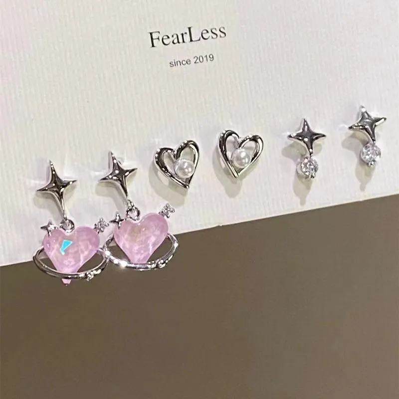 Pink Love Asterism All-match Temperament Earrings Simple Ear Stud