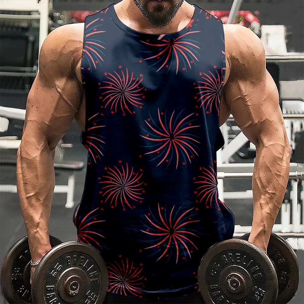 4th of July Shirt Sleeveless Muscle Tees for Men Red Blue Stars Eagle USA Flag Tank Top Sleeveless Tee Shirt(H369,100)