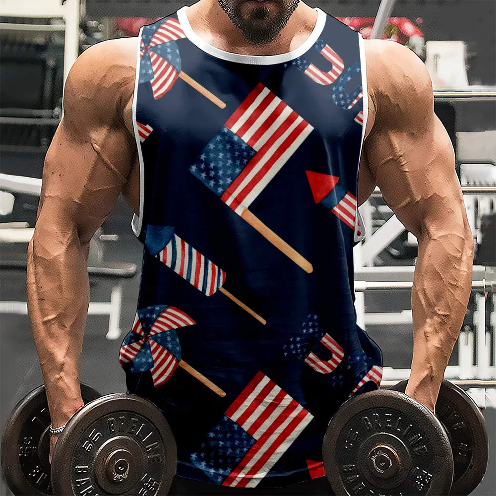 4th of July Shirt Sleeveless Muscle Tees for Men Red Blue Stars Eagle USA Flag Tank Tops Men for Gym Workout Party(H371,100)