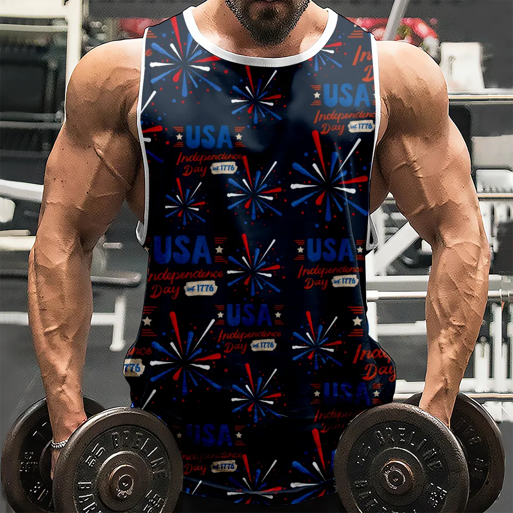 4th of July Shirt Sleeveless Muscle Tees for Men Red Blue Stars Eagle USA Flag Sleeveless Muscle T-Shirt for Gym Workout Party(H372,100)