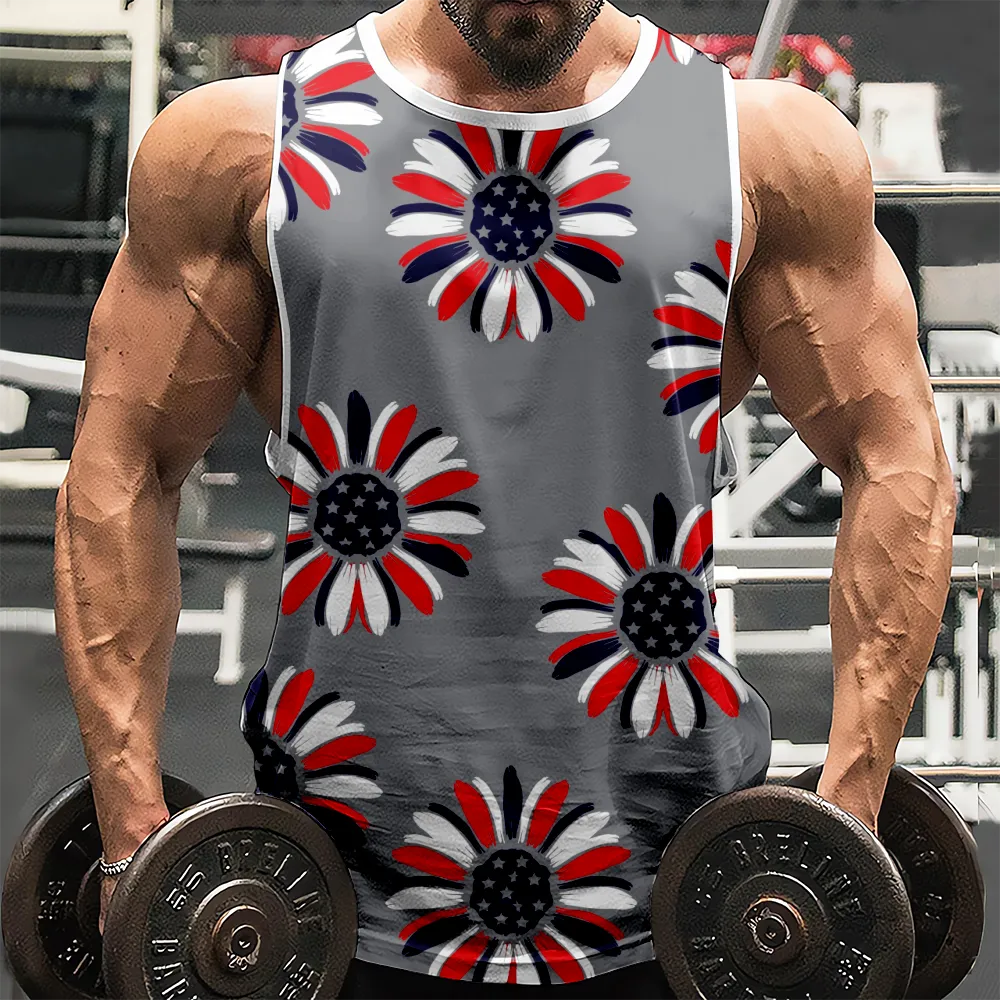 4th of July Graphic Gym Workout Tank Top Red Blue Stars Eagle USA Flag 3D Tank Tops for Men Graphic Sleeveless Shirts Summer Tops(H378,100)