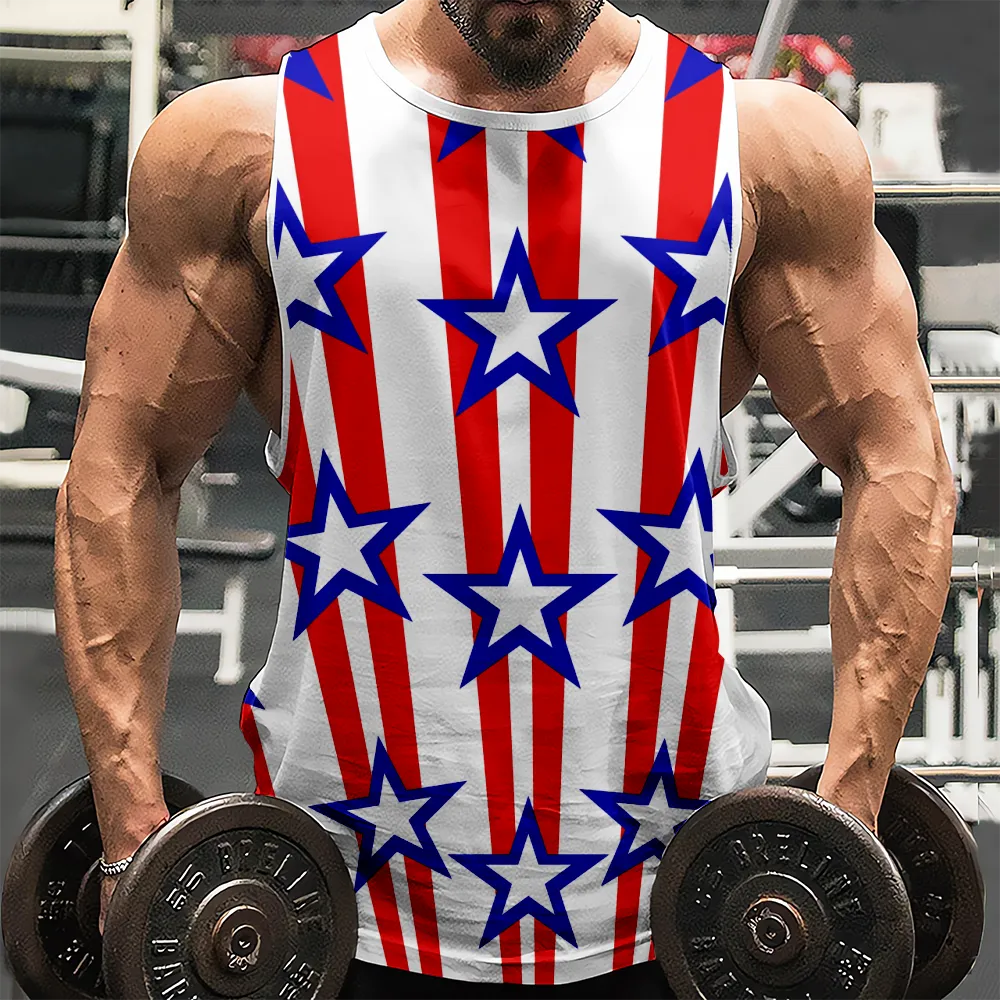 4th of July Crew Sleeveless Tank Top Red Blue Stars Eagle USA Flag Shirts Sleeveless Muscle Tees(H469,100)