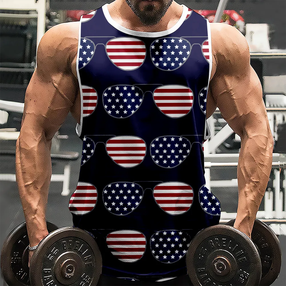 4th of July Graphic Gym Workout Tank Top Red Blue Stars Eagle USA Flag Crew Tank Top Vintage Tank Top(H379,100)