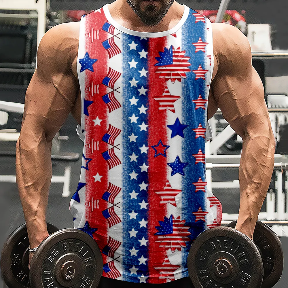 4th of July 3D Print Casual Tank Top for Men American Flag USA Flag 4th of July Eagle Matching Family Tank Top(H279,100)