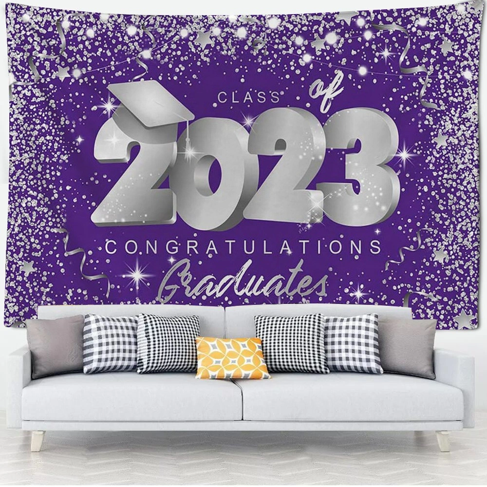 2023 Class Graduation Photography Backdrop Prom Bachelor Cap Ribbon Grad Celebration Party Banner Background for Picture Photo Photobooth Decoration(40x30 in,#19)