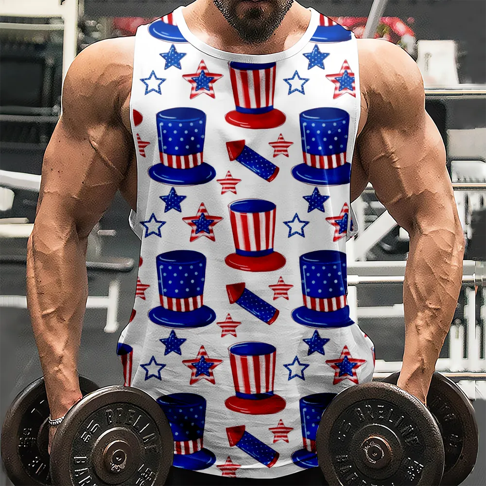 4th of July 3D Print Casual Tank Top for Men American Flag USA Flag 4th of July Eagle Tank Top Sleeveless Shirts(H285,100)