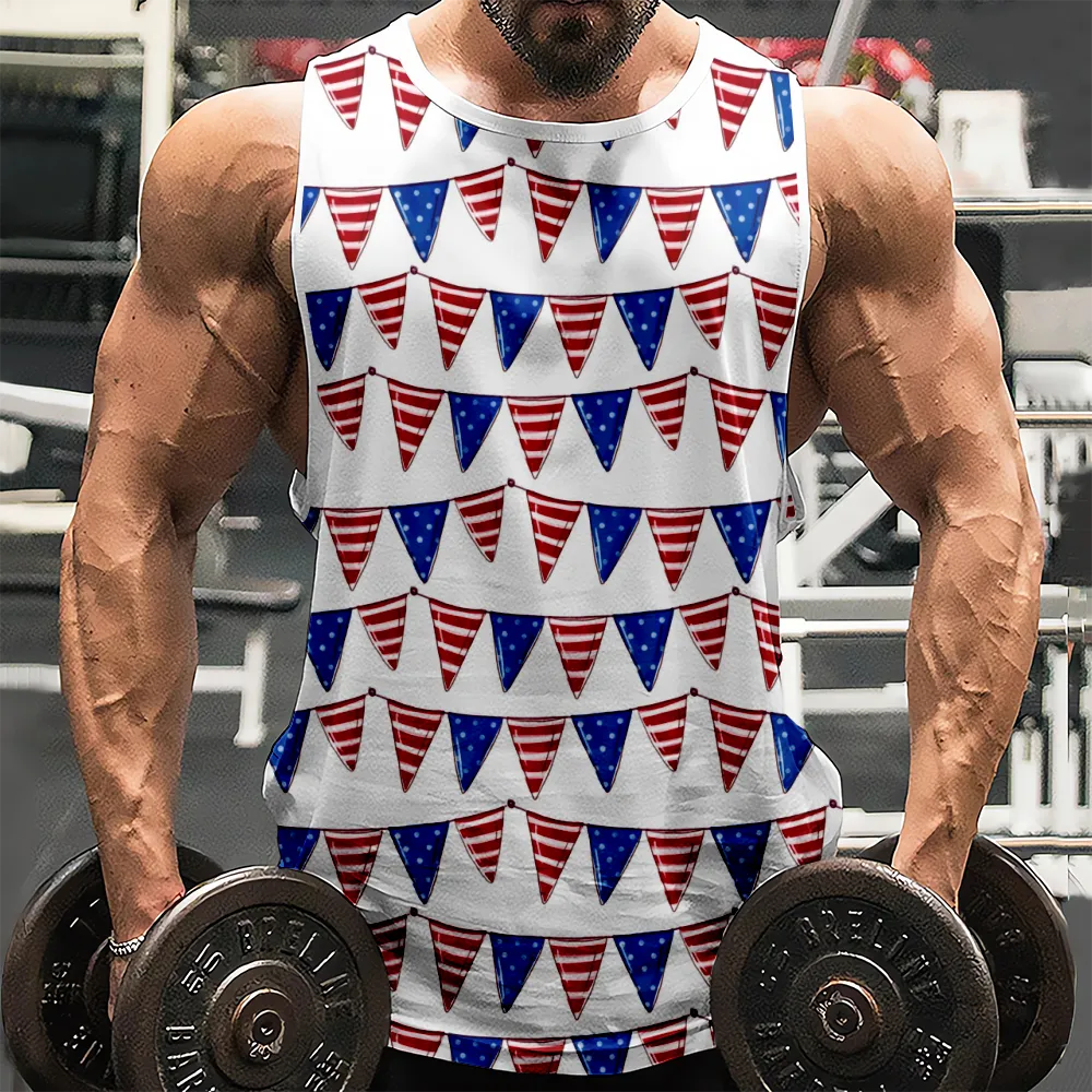 4th of July Men's Plus Size Tank Top Big And Tall Red Blue Stars Eagle USA Flag 3D Tank Tops for Men Graphic Sleeveless Shirts Summer Tops(H294,100)