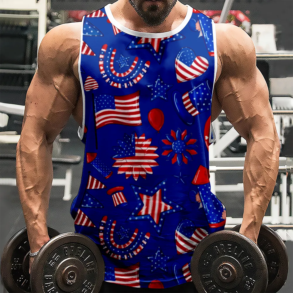 4th of July Graphic Gym Workout Tank Top Red Blue Stars Eagle USA Flag Sleeveless Muscle Tank Top for Gym Workout Party(H398,100)