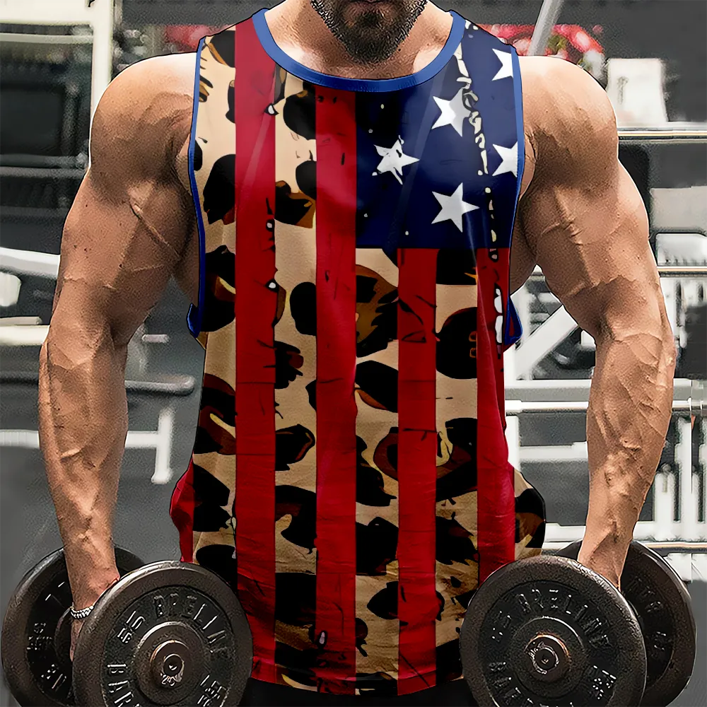 4th of July Men's Shirt Tank Tee American Flag USA Flag 4th of July Eagle Vintage Tank Top for Gym Workout Party(H062,100)