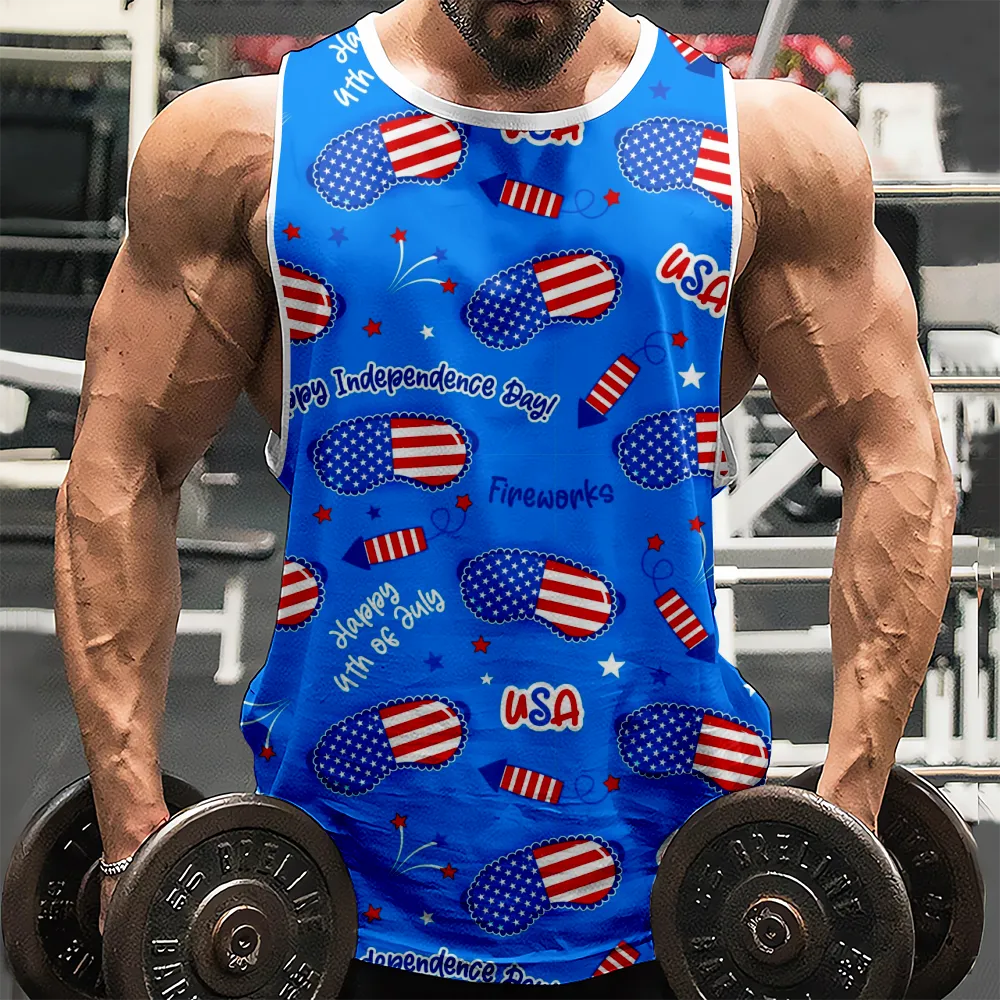 4th of July Graphic Sleeveless Muscle T-Shirt Red Blue Stars Eagle USA Flag Graphic Tees Retro Muscle Tanks Shirts(H402,100)