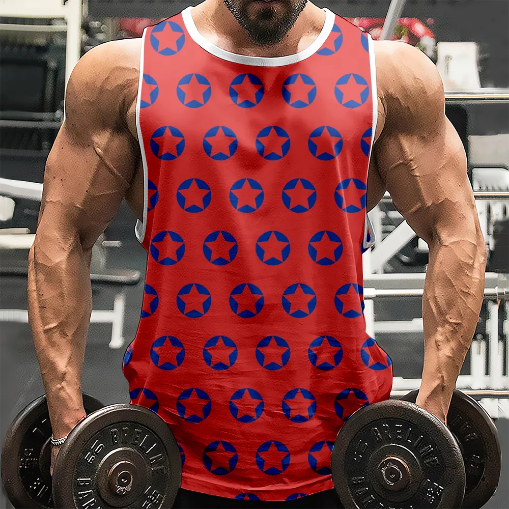 4th of July Graphic Sleeveless Muscle T-Shirt Red Blue Stars Eagle USA Flag Tank Tops Men for Gym Workout Party(H413,100)