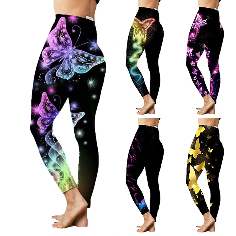 Women Autumn Fashion Butterfly Print Leggings High Elastic Gym Fashion Fitness Leggings Sports Yoga Pants