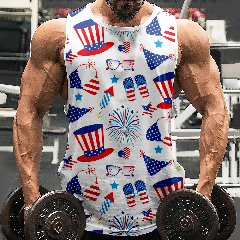 4th of July Round Neck Plus Size Comfortable Boys Tank Top American Flag USA Flag 4th of July Eagle Sleeveless Muscle Tees for Gym Workout Party(H227,100)