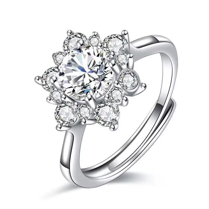 Big Flower Super Many Broken Diamonds Set with Diamond Ring