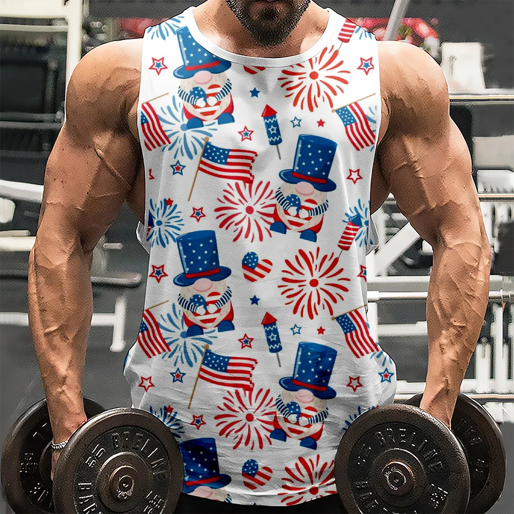 4th of July Men's Plus Size Tank Top Big And Tall Red Blue Stars Eagle USA Flag Sleeveless Muscle Tank Top for Gym Workout Party(H314,100)