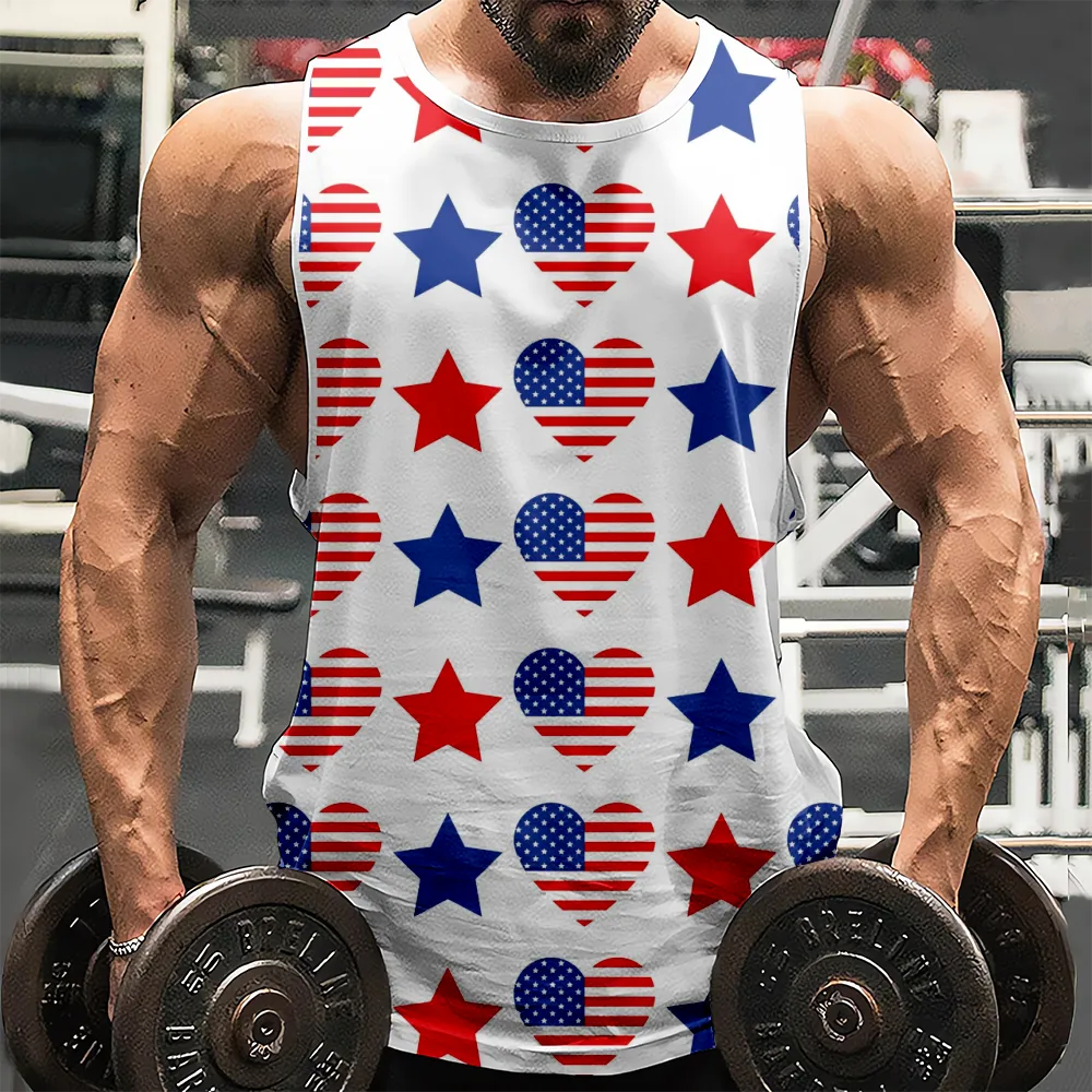 4th of July Round Neck Plus Size Comfortable Boys Tank Top American Flag USA Flag 4th of July Eagle Graphic Sleeveless Shirts for Gym Workout Party(H229,100)