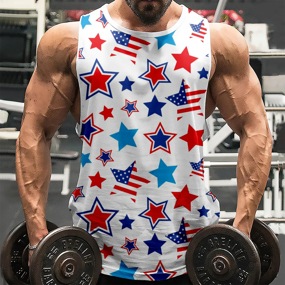 4th of July Round Neck Plus Size Comfortable Boys Tank Top American Flag USA Flag 4th of July Eagle Sleeveless Muscle T-Shirt for Gym Workout Party(H226,100)