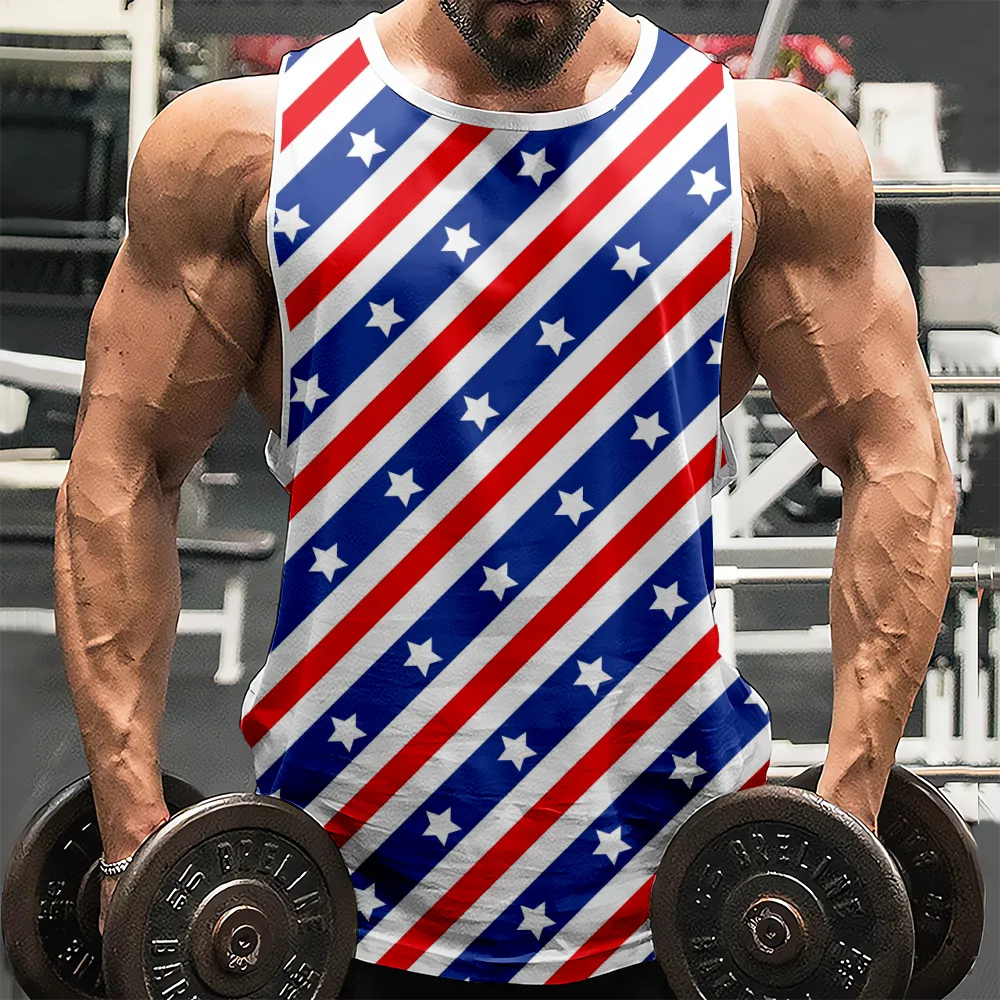 4th of July Round Neck Plus Size Comfortable Boys Tank Top American Flag USA Flag 4th of July Eagle Summer Tops for Gym Workout Party(H228,100)