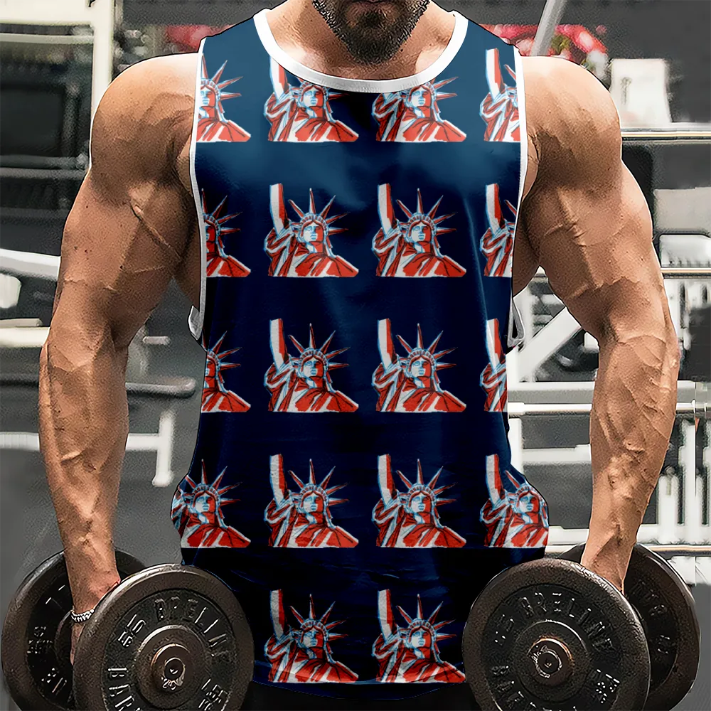 4th of July Graphic Sleeveless Muscle T-Shirt Red Blue Stars Eagle USA Flag Sleeveless Muscle Tank Top for Gym Workout Party(H419,100)