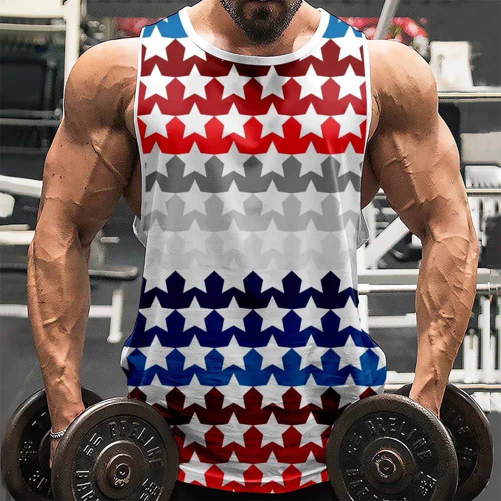 4th of July Tank Top for Men Red Blue Stars Eagle USA Flag Sleeveless T-Shirts Gym Fitness Vest for Men(H324,100)