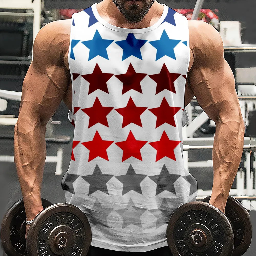 4th of July Tank Top for Men Red Blue Stars Eagle USA Flag Tank Tops Sleeveless Gym Muscle Workout Tee Tank Top(H328,100)