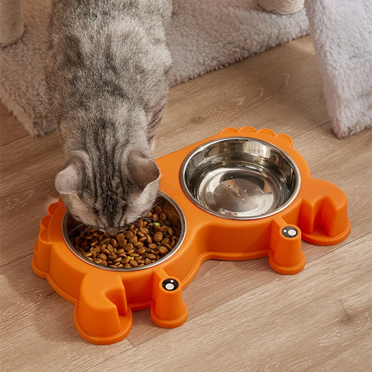 Pet Double Bowl Cat Bowl Removable Stainless Steel