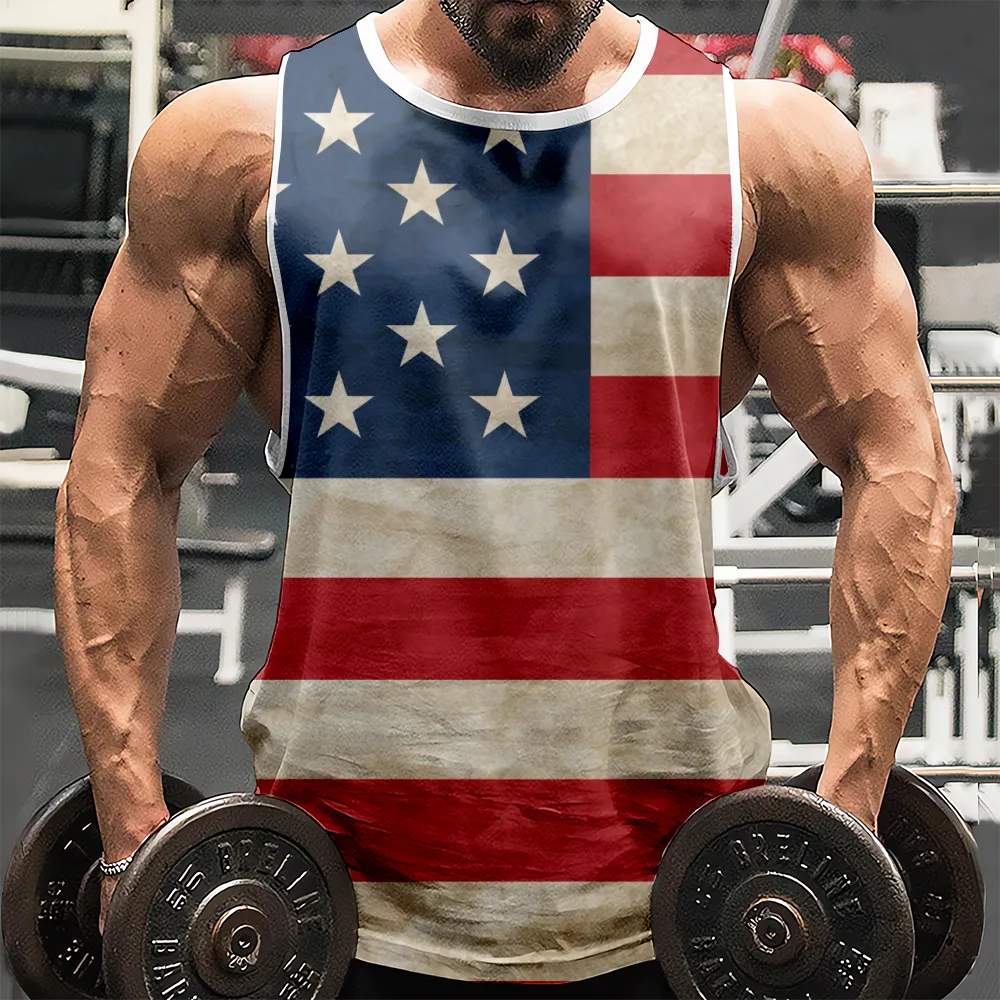 4th of July Tank Top Sleeveless Tee Shirt Red Blue Stars Eagle USA Flag Shirts Sleeveless Muscle Tees(H427,100)