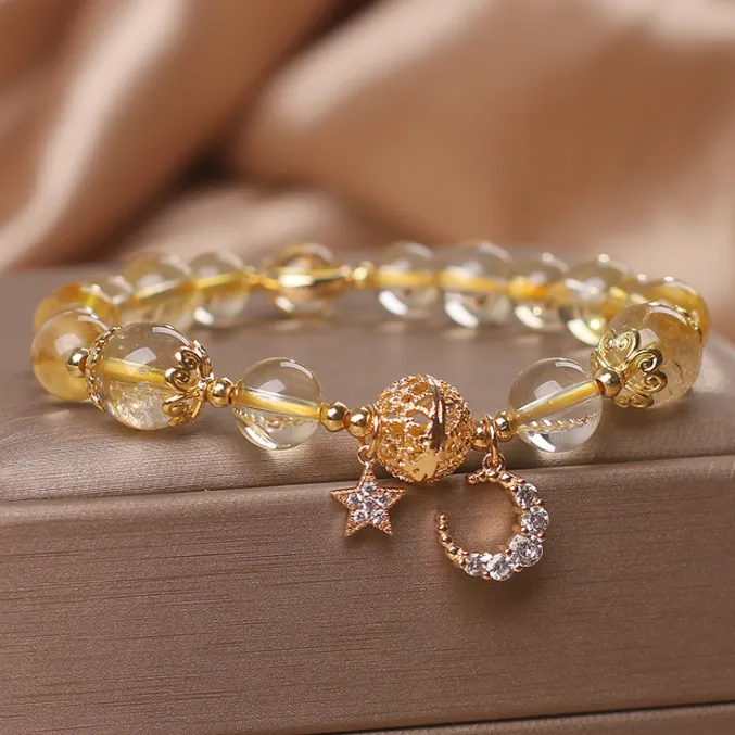 Natural Citrine Gold Gem Quartz Bracelet Women's Light Luxury Star Moon Crystal Accessories