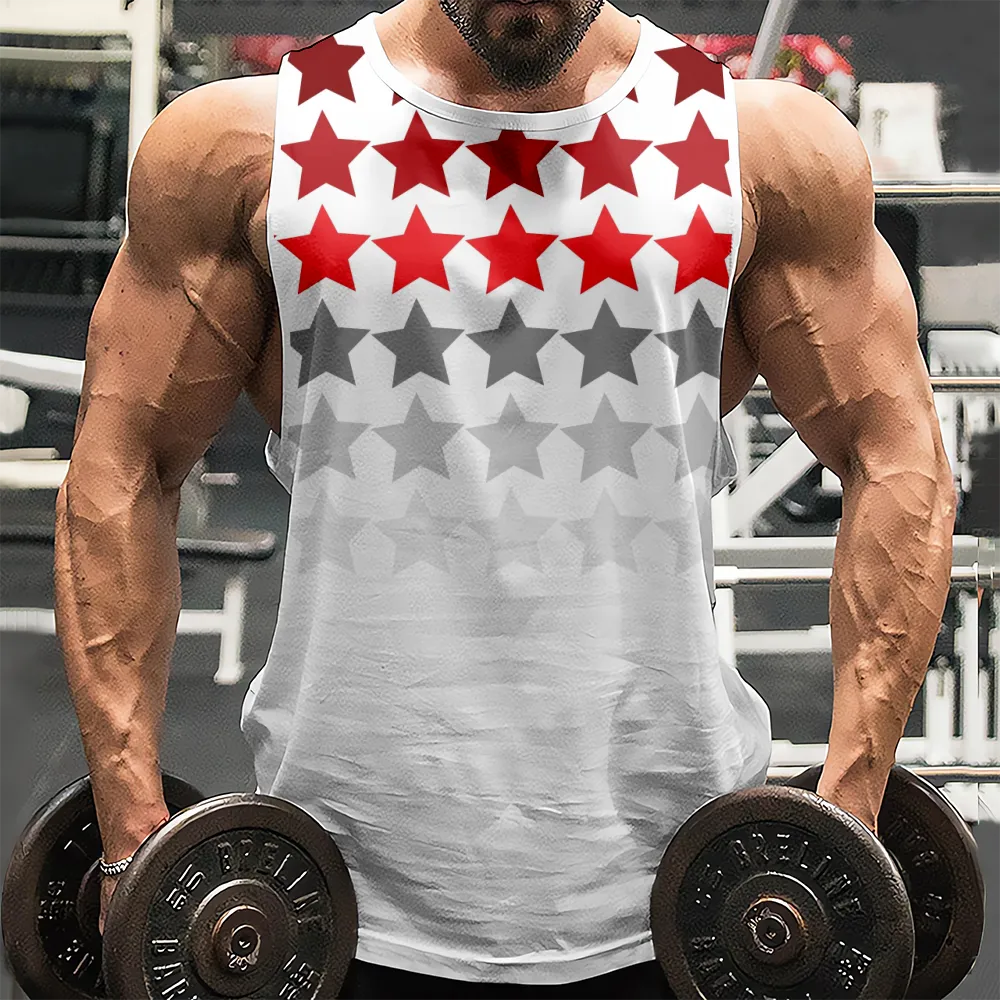 4th of July Tank Top for Men Red Blue Stars Eagle USA Flag Tank Tops Men for Gym Workout Party(H329,100)