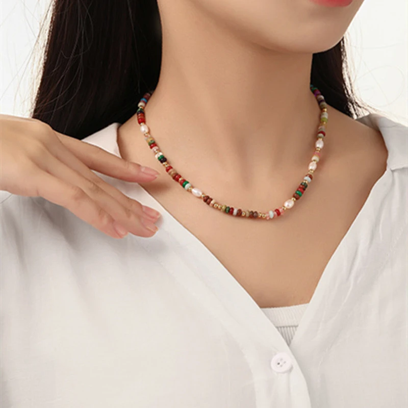 Retro Color Bohemian Abacus Beads Stone Necklace